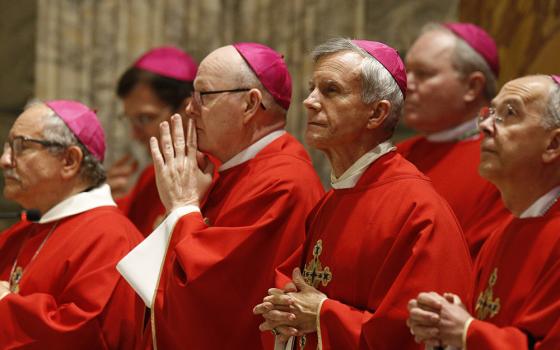 Bishop Joseph Strickland of Tyler, Texas, and other U.S. bishops from Arkansas, Oklahoma and Texas concelebrate Mass Jan. 21, 2020, at the Basilica of St. Paul Outside the Walls in Rome. (CNS/Paul Haring)