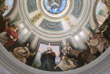 A painting on the ceiling of St. Catherine Church in Spring Lake, New Jersey, depicts the Holy Spirit descending upon the apostles. (CNS/Octavio Duran)