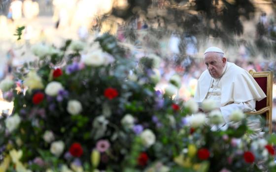 Pope Francis listens during an ecumenical prayer vigil before the assembly of the Synod of Bishops in St. Peter's Square at the Vatican Sept. 30, 2023. (CNS/Vatican Media)