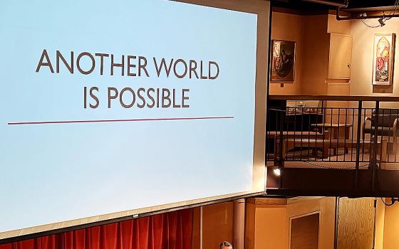 University of Notre Dame professor Patrick Deneen declares that "another world is possible" in a talk he delivered during a Oct. 7-8, 2022, conference, "Restoring A Nation: The Common Good in the American Tradition," at Franciscan University of Steubenville, Ohio. (NCR photo/Brian Fraga)