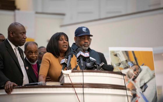 RowVaughn Wells, mother of Tyre Nichols, a young Black man who was killed during a traffic stop by Memphis police officers, speaks during a news conference at Mt. Olive Cathedral CME Church in Memphis, Tennessee, Jan. 27. (OSV News/Reuters/Alyssa Pointer)