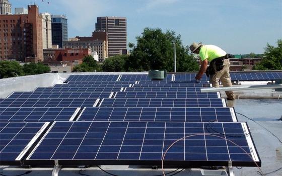 Solar panels are installed on the roof of Faith Community Church in Greensboro, N.C., in May 2015. (Courtesy of NC WARN)